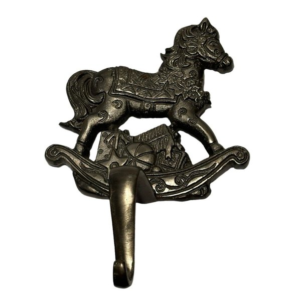Christmas Stocking Holder Hanger Heavy Cast Metal Rocking horse Toys - Picture 1 of 6